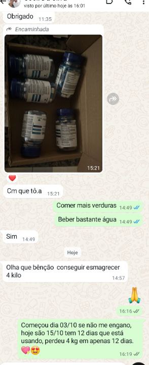 Resultado pelo WhatsApp de cliente do Ozenvitta — menos 4kg em 12 dias