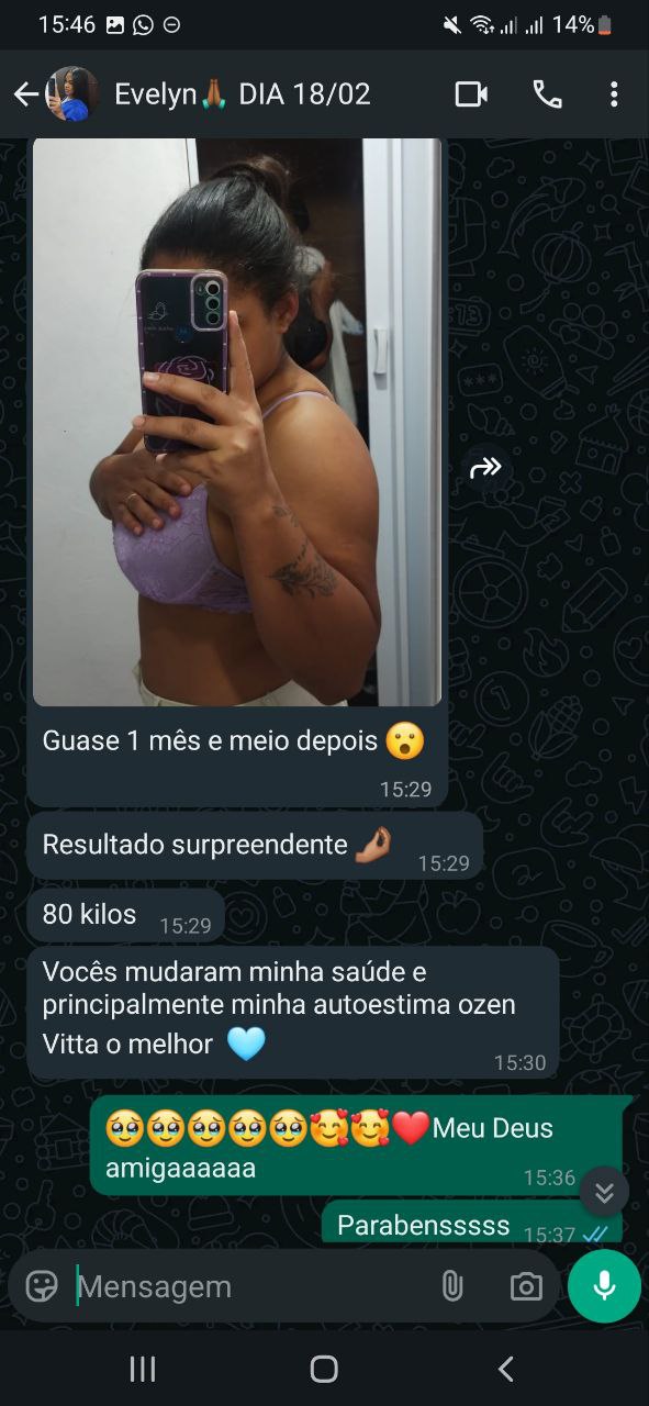 Resultado de 1 mês de uso do Ozenvitta enviado pelo WhatsApp